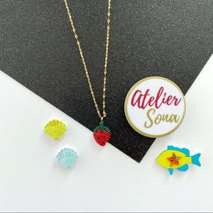 Crystal Encrusted Dainty Strawberry Necklace